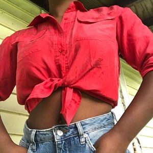 80s Silk Button Down with Shoulder Pads